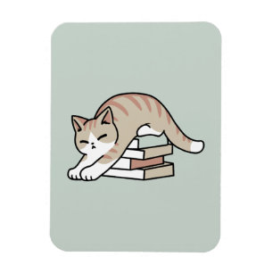Book Lover Cat Illustration - Curled Up & Cosy Magnet