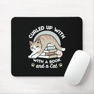 Book Lover Cat Illustration - Curled Up & Cosy Mouse Pad