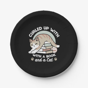 Book Lover Cat Illustration - Curled Up & Cosy Paper Plate