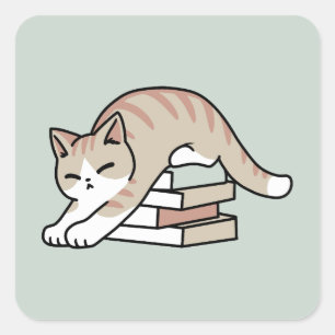 Book Lover Cat Illustration - Curled Up & Cosy Square Sticker