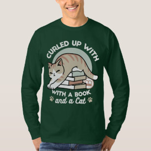 Book Lover Cat Illustration - Curled Up & Cosy T-Shirt