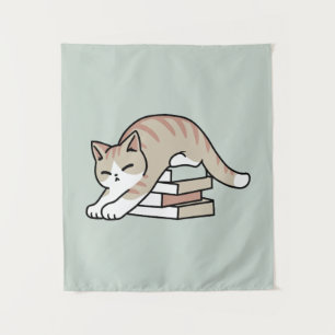 Book Lover Cat Illustration - Curled Up & Cosy Tapestry
