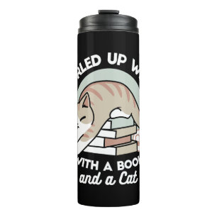 Book Lover Cat Illustration - Curled Up & Cosy Thermal Tumbler