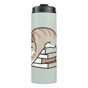 Book Lover Cat Illustration - Curled Up & Cosy Thermal Tumbler