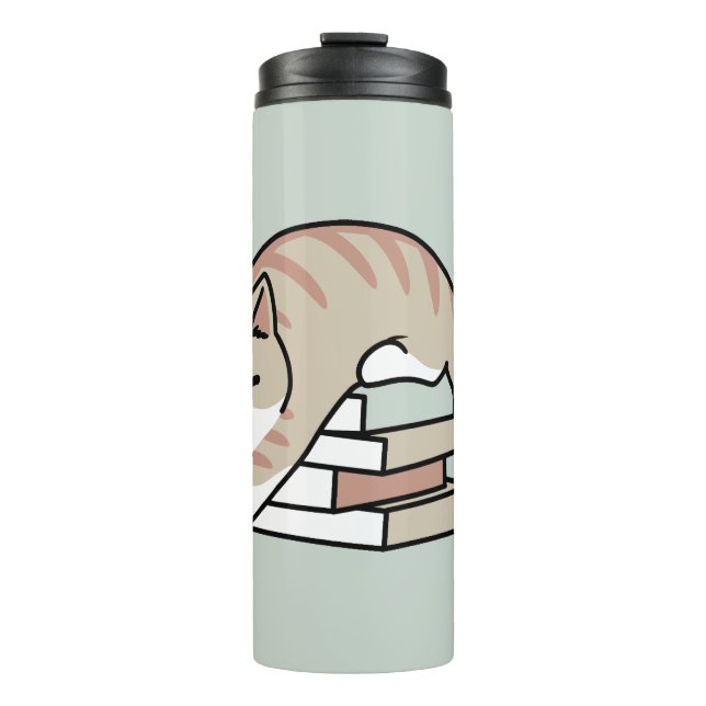 Book Lover Cat Illustration - Curled Up & Cosy Thermal Tumbler (Front)