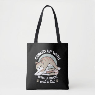 Book Lover Cat Illustration - Curled Up & Cosy Tote Bag