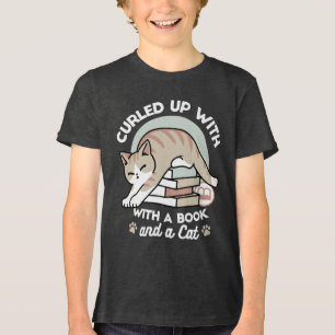 Book Lover Cat Illustration - Curled Up & Cosy Tri-Blend Shirt