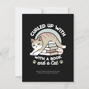 Book Lover Cat Illustration - Curled Up & Cozy Postcard