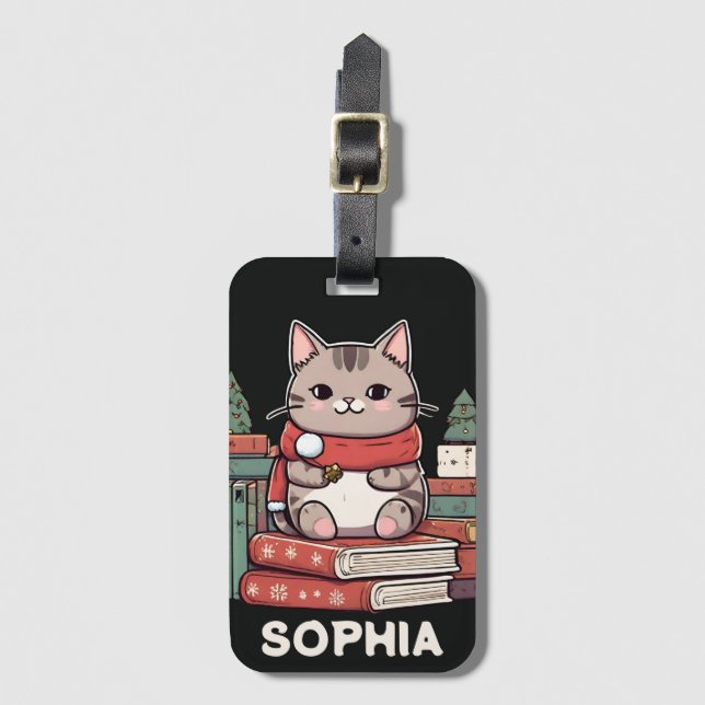 book lover cat lover luggage tag (Front Vertical)