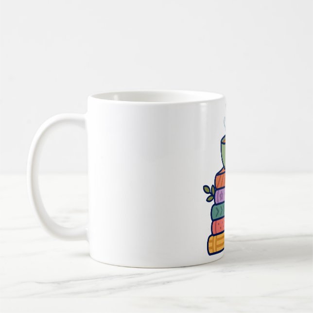 Book Lover Cosy Reading Stack Gift Art Coffee Mug (Left)