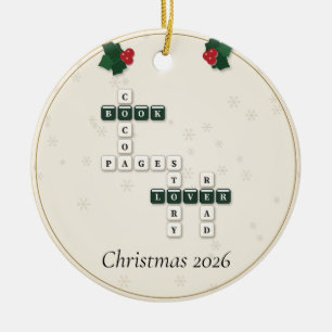 Book Lover Crossword Letter Tiles Holly Year Ceramic Tree Decoration