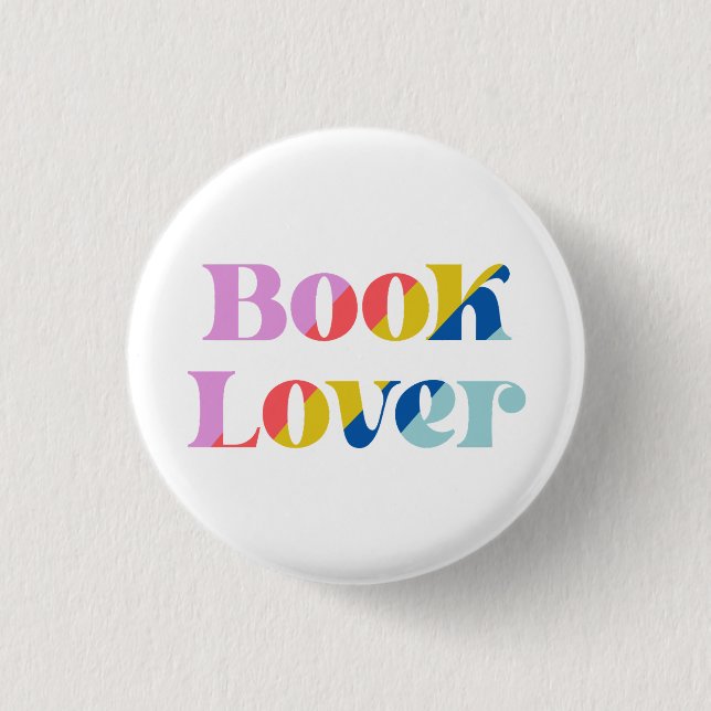 Book lover cute rainbow retro typography colourful 3 cm round badge (Front)
