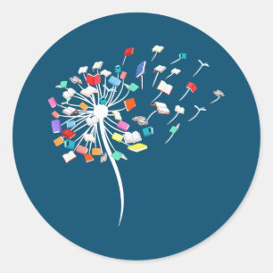 Book Lover Dandelion Librarian Teacher  Classic Round Sticker