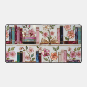 Book Lover Desk Mat   Floral Bookshelf Mouse Pad