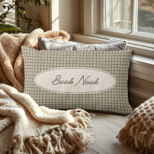 Book Lover Elegant Script Gingham Lumbar Cushion