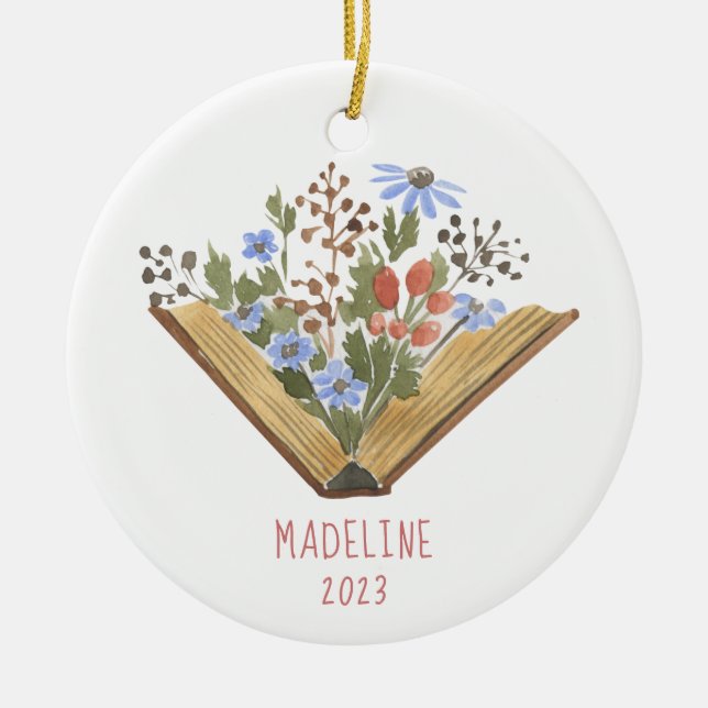 Book Lover Floral Books  Ceramic Tree Decoration (Front)
