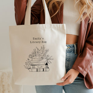 Book Lover Flowers Library Quote Black Typography Tote Bag
