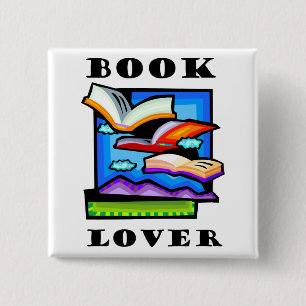 "Book Lover" - Flying books & pages for reading 15 Cm Square Badge