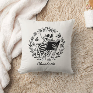 Book Lover Funny Reading Skeleton Personalised Cushion