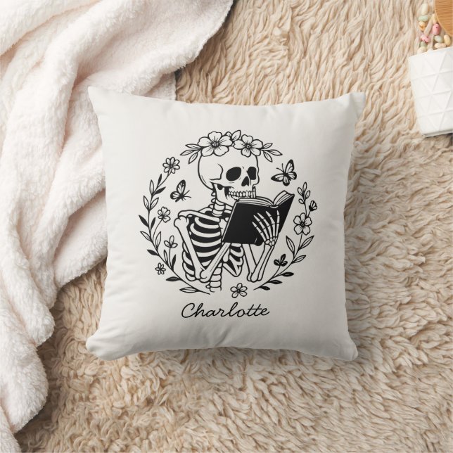 Book Lover Funny Reading Skeleton Personalised Cushion (Blanket)