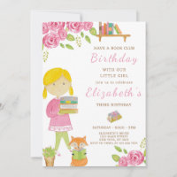 Book Lover Girl Birthday Invitation