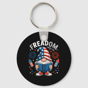 Book Lover Gnome Patriotic American Flag Cute Key Ring