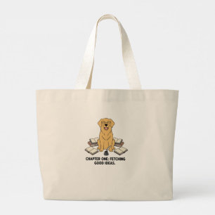Book Lover Golden Retriever Fetching Ideas Graphic Large Tote Bag