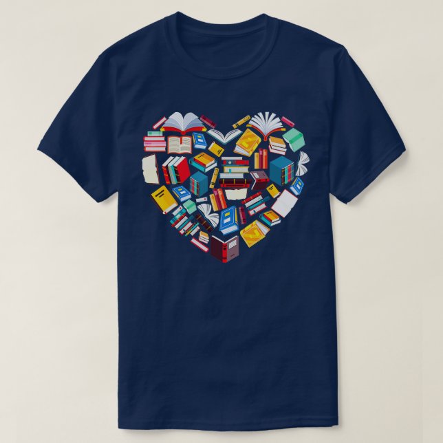 Book Lover Heart Shape reading club Librarian Libr T-Shirt (Design Front)
