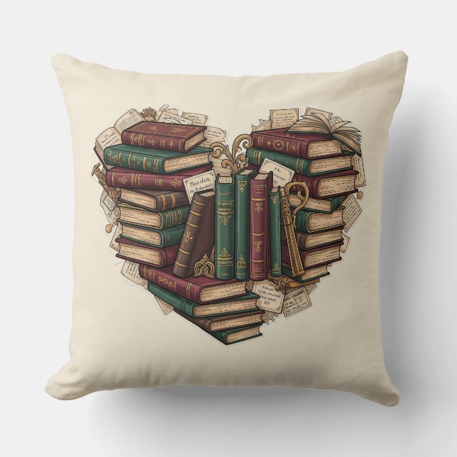 Book Lover Heart Throw Pillow (Front)