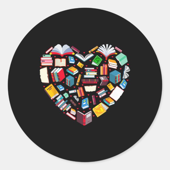 Book Lover Librarian Teacher Bookish Books Heart V Classic Round Sticker (Front)