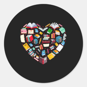 Book Lover Librarian Teacher Bookish Books Heart V Classic Round Sticker