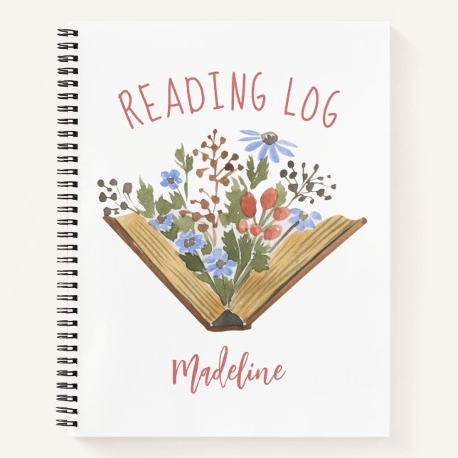 Book Lover Open Book With Flowers Reading Log (Front)