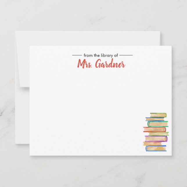 Book Lover Personalised Stationery Note Cards (Front)