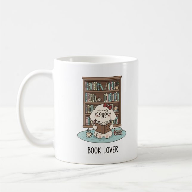 Book Lover Poodle Puppy Pastel Reading Mug Design (Left)