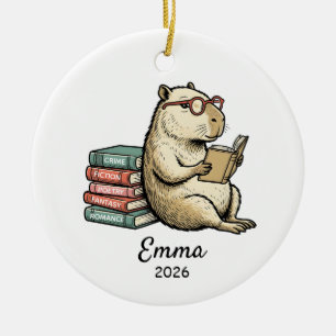 Book Lover present, book lover capybara Ceramic Tree Decoration