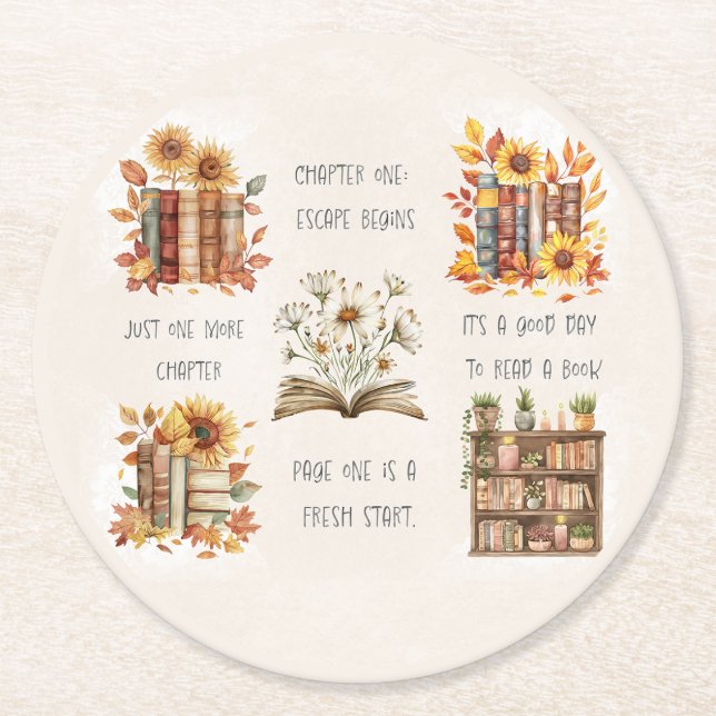 Book Lover Quote Collage Round Paper Coaster (Front)