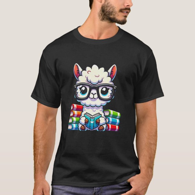 Book Lover Reading Alpaca T-Shirt (Front)