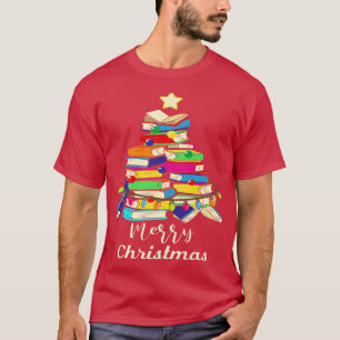 Book lover reading books tree library Christmas Xm T-Shirt
