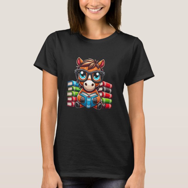 Book Lover Reading Horse T-Shirt (Front)