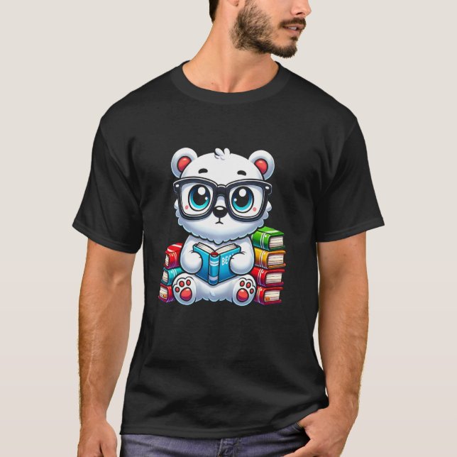 Book Lover Reading Polar Bear T-Shirt (Front)