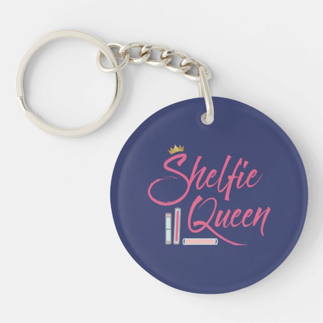 Book Lover Shelfie Queen Blue and Pink Key Ring (Front)