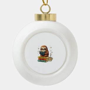 Book Lover Sloth Reading Bookish Library Read Book Ceramic Ball Christmas Ornament