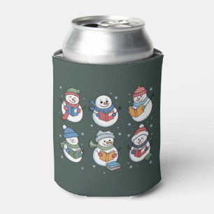 Book Lover Snowman Reading Gift Teacher Winter Can Cooler