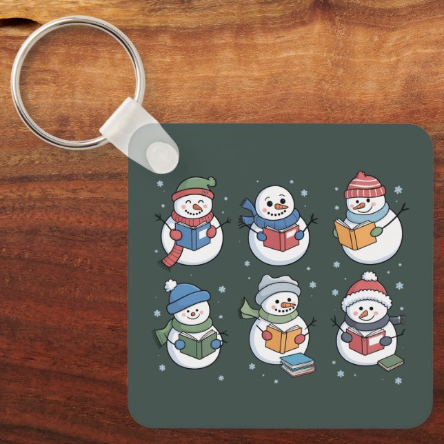 Book Lover Snowman Reading Gift Teacher Winter  Key Ring (Front)