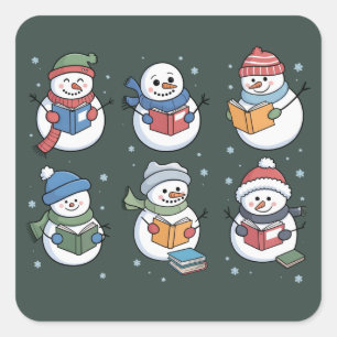 Book Lover Snowman Reading Gift Teacher Winter  Square Sticker