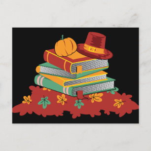 Book Lover Thanksgiving Pumpkin Leaves Holiday Postcard