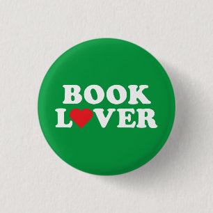 Book Lover White Text with Red Heart Icon 3 Cm Round Badge
