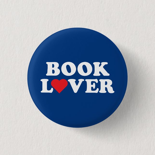 Book Lover White Text with Red Heart Icon 3 Cm Round Badge (Front)