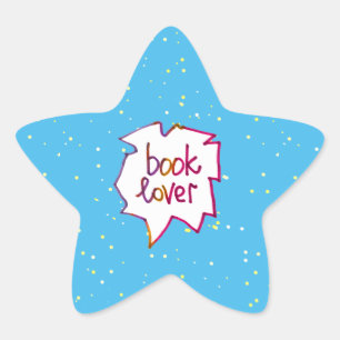 Book lover words text handlettering star sticker