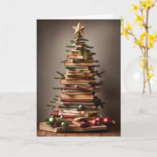 Book Lover Xmas Tree Card (Yellow Flower)